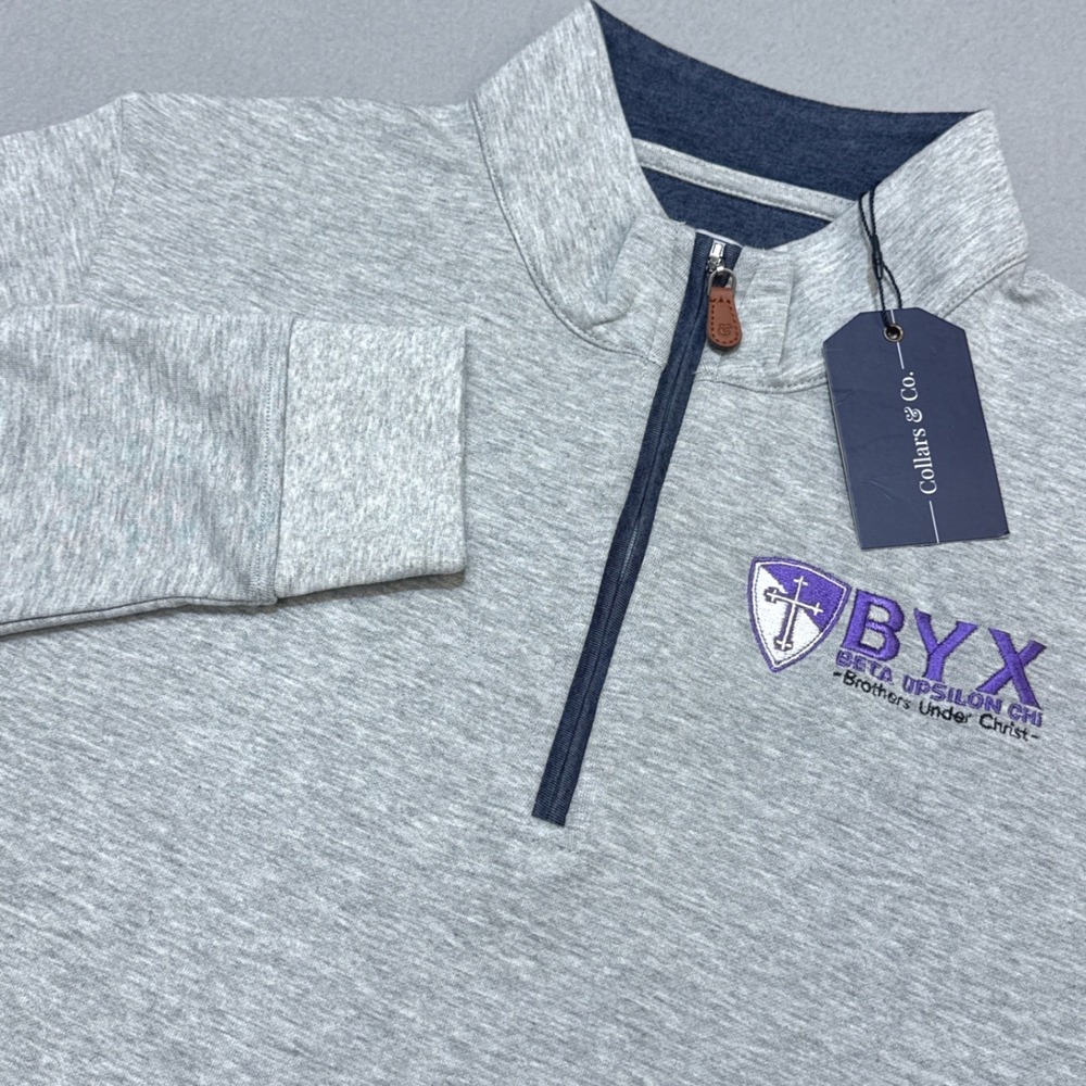 COLLARS & CO Beta Upsilon Chi 1/4 Zip Pullover Mens M Gray BYX Logo Golf NWT